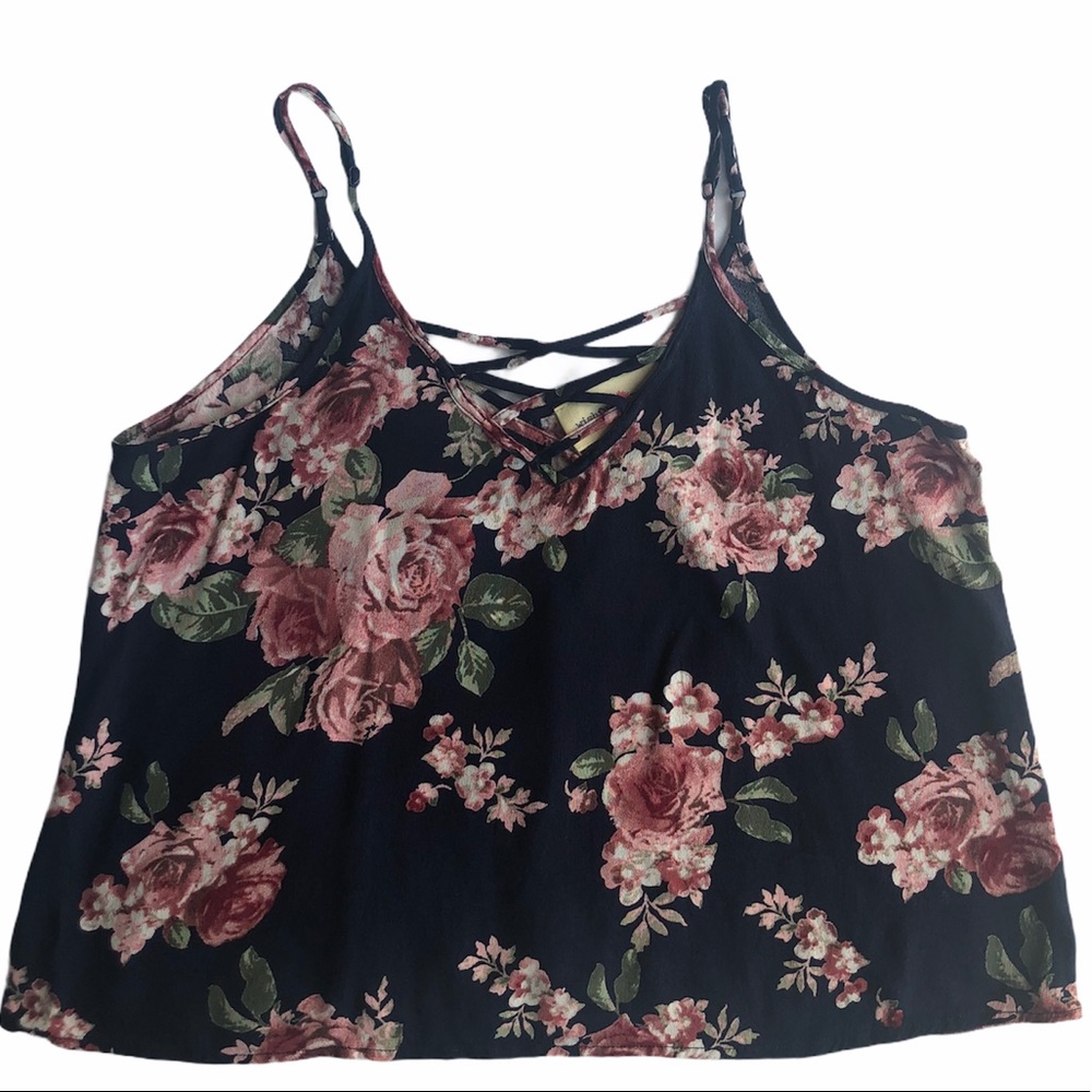 Wishful Park Cropped Criss Cross Floral Tank Sz S